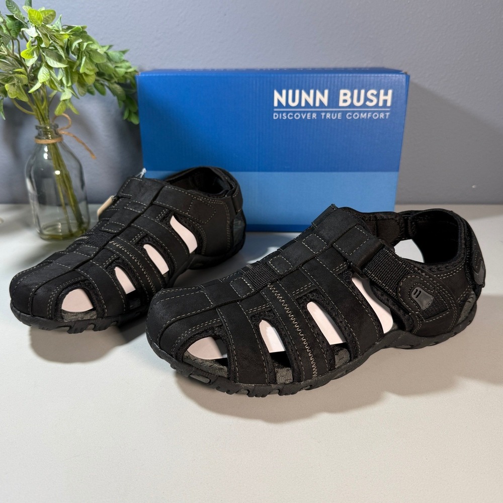 Nunn Bush Mens Black Fisherman Sandals Hook and‎ Loop Comfort Size 10 - Picture 4 of 10